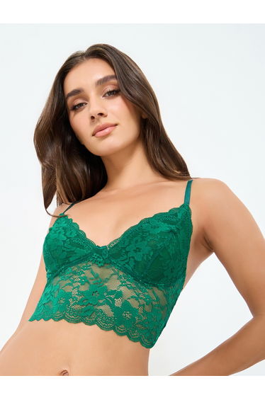 Solid All Lace Longline Padded Non Wired Bra