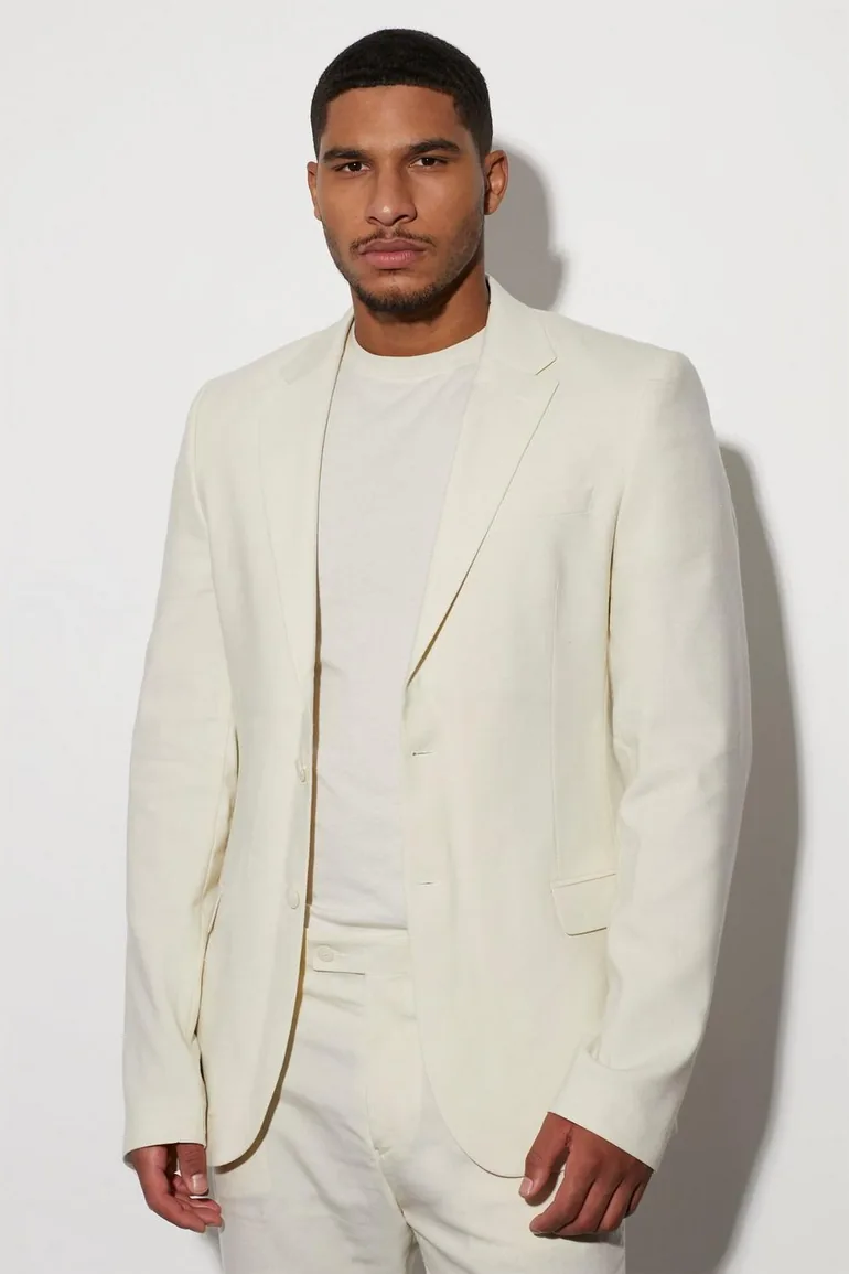 Tall Single Breasted Slim Linen Suit Jacket - ecru