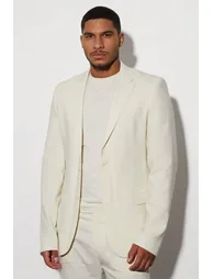 Tall Single Breasted Slim Linen Suit Jacket - ecru