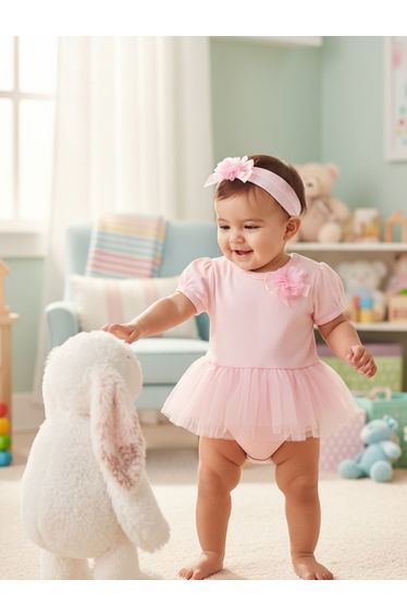 Baby Girls Tulle Skirt Bodysuit with Headband
