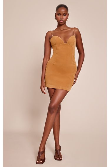 Mustard Faux Suede Bodycon Mini Dress