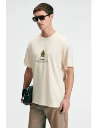 GRIMELANGE BOLD Men's 100% Cotton Oversize Fit Printed Short Sleeve Crew Neck Vanilla T-Shirt - 3