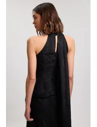 Slub Self Stripe Scarf Detail Woven Blouse - 2