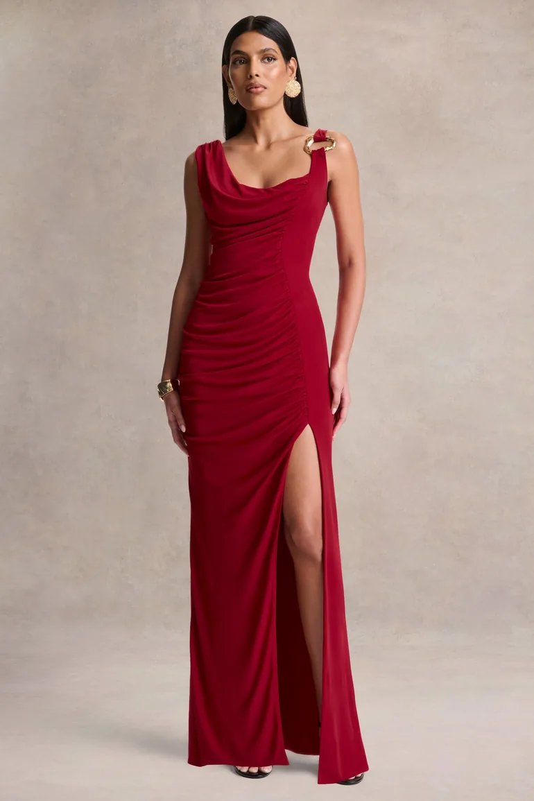 فستان ماكسي مزموم بياقة سكووب  - 5