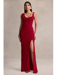 فستان ماكسي مزموم بياقة سكووب  - 5