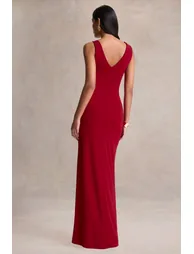 فستان ماكسي مزموم بياقة سكووب  - 2