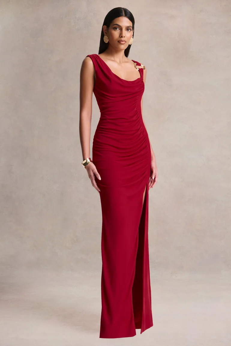 فستان ماكسي مزموم بياقة سكووب  - 6