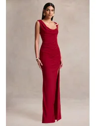 فستان ماكسي مزموم بياقة سكووب  - 6