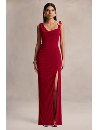 فستان ماكسي مزموم بياقة سكووب  - 1