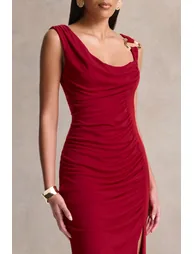 فستان ماكسي مزموم بياقة سكووب  - 3