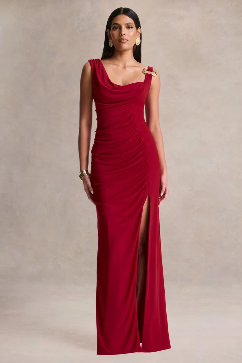 فستان ماكسي مزموم بياقة سكووب  - 4