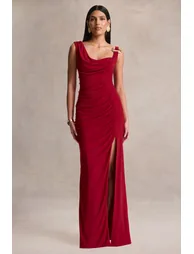 فستان ماكسي مزموم بياقة سكووب  - 4