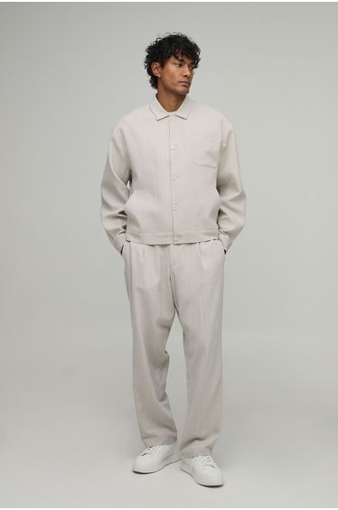 Tailored Pleat Front Relaxed Fit Linen Look Co-Ord Trousers - stone