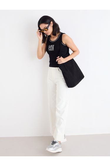 Embroidered Slogan Ribbed Tank