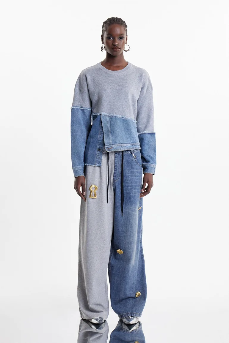 Clara Asymmetric Denim Top In Blue - 4