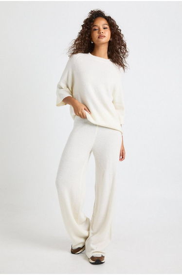 Short Sleeve Top And Trouser Knitted Co ord - cream