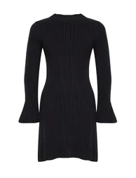 Black Mini Knit A-Line Form Fit Dress - 5