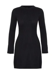 Black Mini Knit A-Line Form Fit Dress - 6