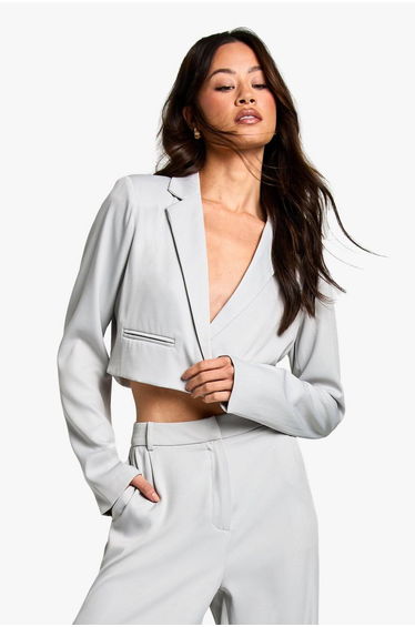 Tall Boxy Crop Blazer - grey