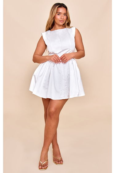 Shape White Boat Neck Cap Sleeve Skater Mini Dress