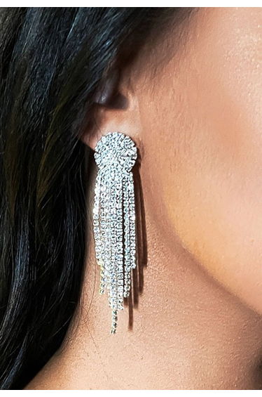 Full Rhinestone Tassel Drop Earring in Silver