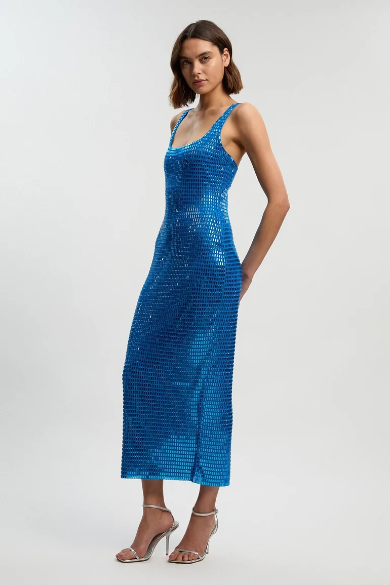 premium crystal embellished jersey midi dress Karen Millen Premium Crystal Embellished Midi Dress in Blue