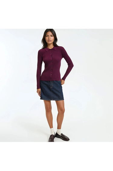 Polo Collar Cardigan in Fine Knit with Button Fastening