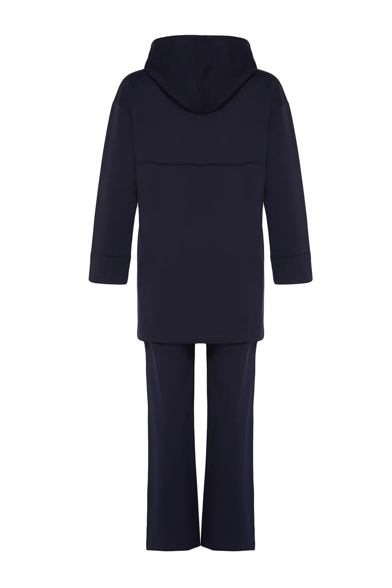 Navy Blue Hooded Knitted Tracksuit Set - 7