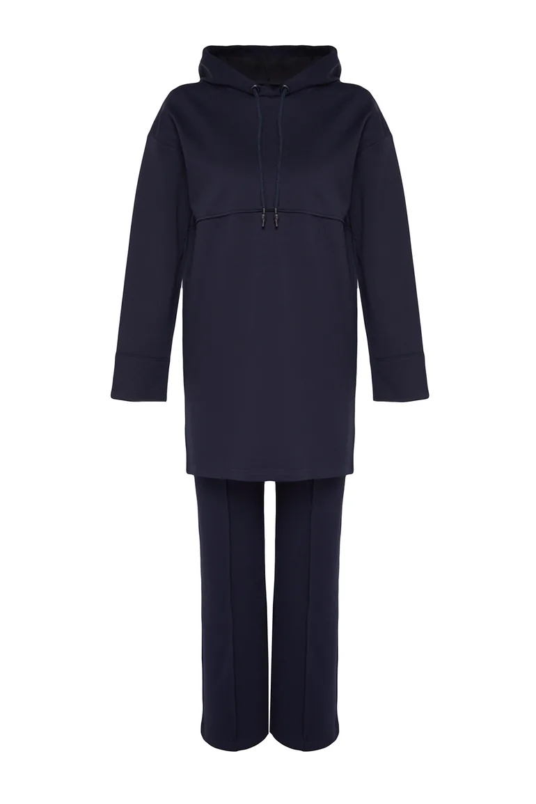 Navy Blue Hooded Knitted Tracksuit Set - 6