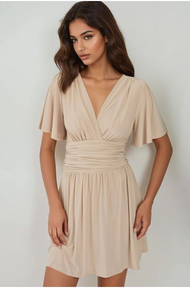 V-Neck Short Sleeve Mini Dress