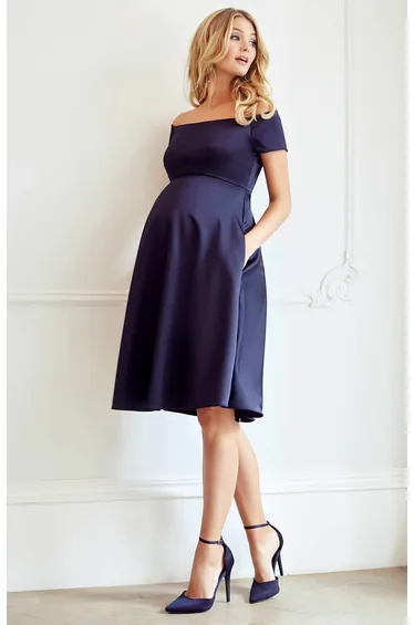 Maternity Off-Shoulder A-Line Midi Dress