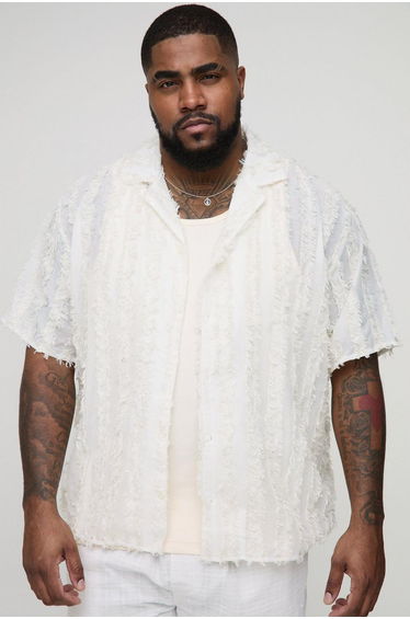 Plus Tufted Stripe Relaxed Fit Shirt