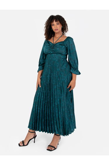 Lovedrobe Luxe Tie-Neck Pleated Satin Dress