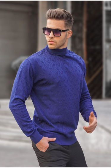 Men's Cobalt Turtleneck Knitwear Sweater