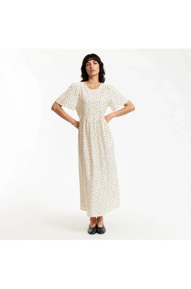 Polka Dot Maxi Dress with Crew Neck and Short Sleeves