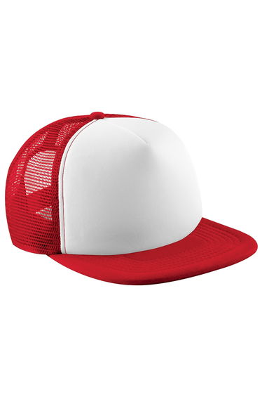Beechfield Junior Vintage Snapback Mesh Trucker Cap / Headwear - Classic Red/White
