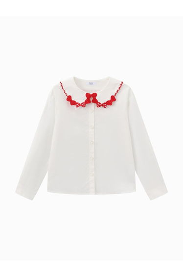 Girls' Shirt with Embroidered Collar Bow Detail