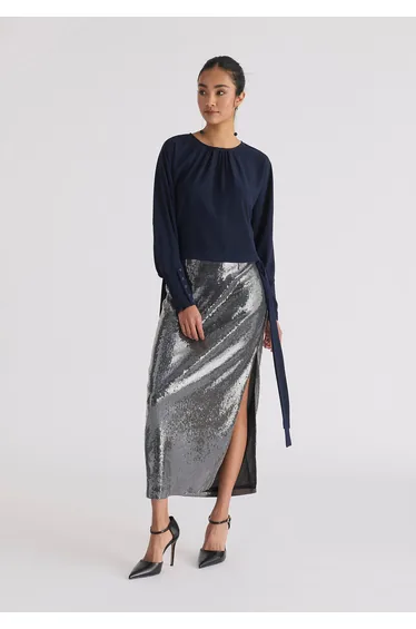 Sequin Maxi Skirt with Side Slit