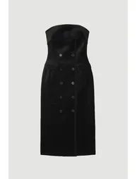 Velvet Groisgrain Bandeau Midi Tailored Dress - 3