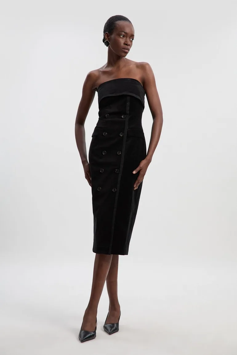Velvet Groisgrain Bandeau Midi Tailored Dress