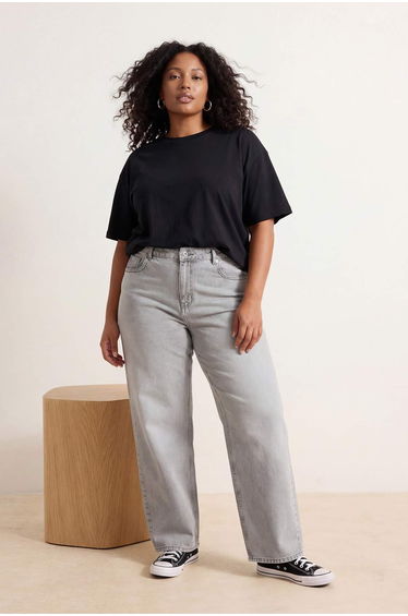 Wardrobe Essentials Gray Barrel Fit 100% Cotton Plus Size Jeans