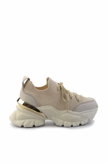 Cream Cream Knitwear Genuine Leather Women's Sneaker
