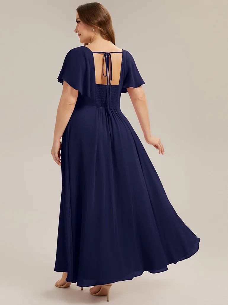 ever AVIEL|Ruched Chiffon Ruffle Sleeve Bridesmaid Dress - 6