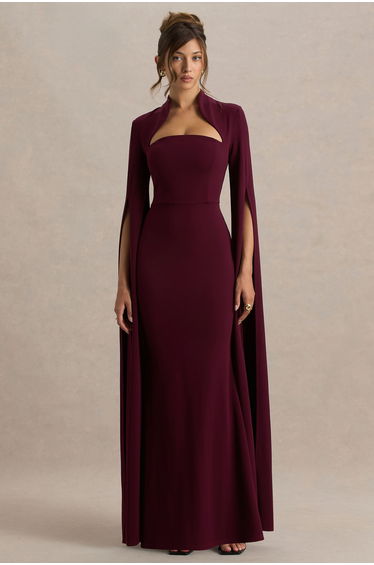 Esme | Burgundy Square-Neck Maxi Dress With Cape Sleeves