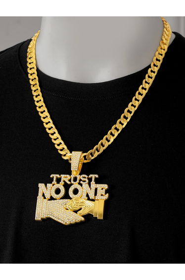 Men Slogan Text Drop Embellished Necklace
