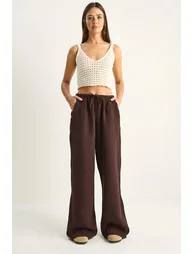 LUCCI Wide-leg Cotton Crepe Trousers