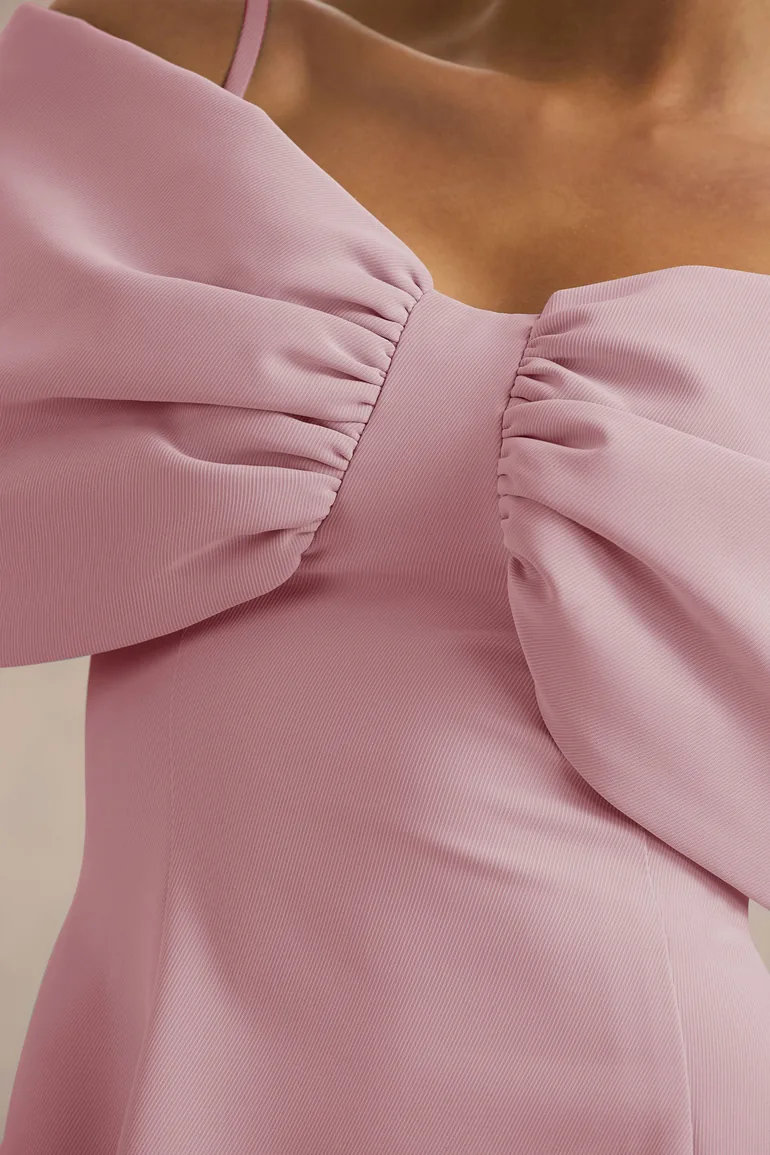 Faria | Blush Pink Short-Sleeve Bardot Mini Dress With Bow Detail Club L  London : Premium Dresses : VogaCloset Iraq