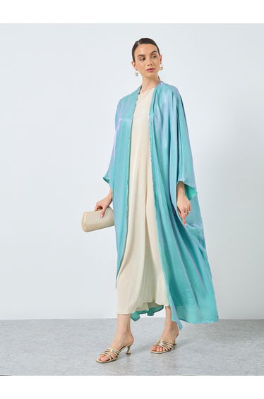 Metallic Batwing Sleeve Open Front Abaya