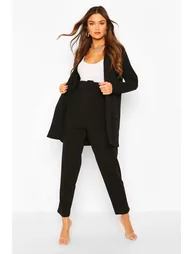 Tailored Blazer & Self Fabric Belt Trouser Suit Set - black