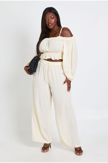 Plus Textured Beach Bardot Top - ecru
